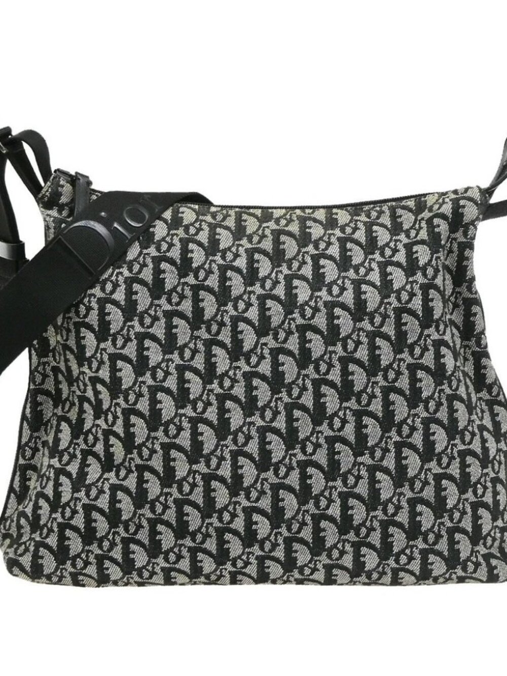 CHRISTIAN DIOR Logo Trotter Pattern shoulder Bag Canvas Leather Black 75CB030